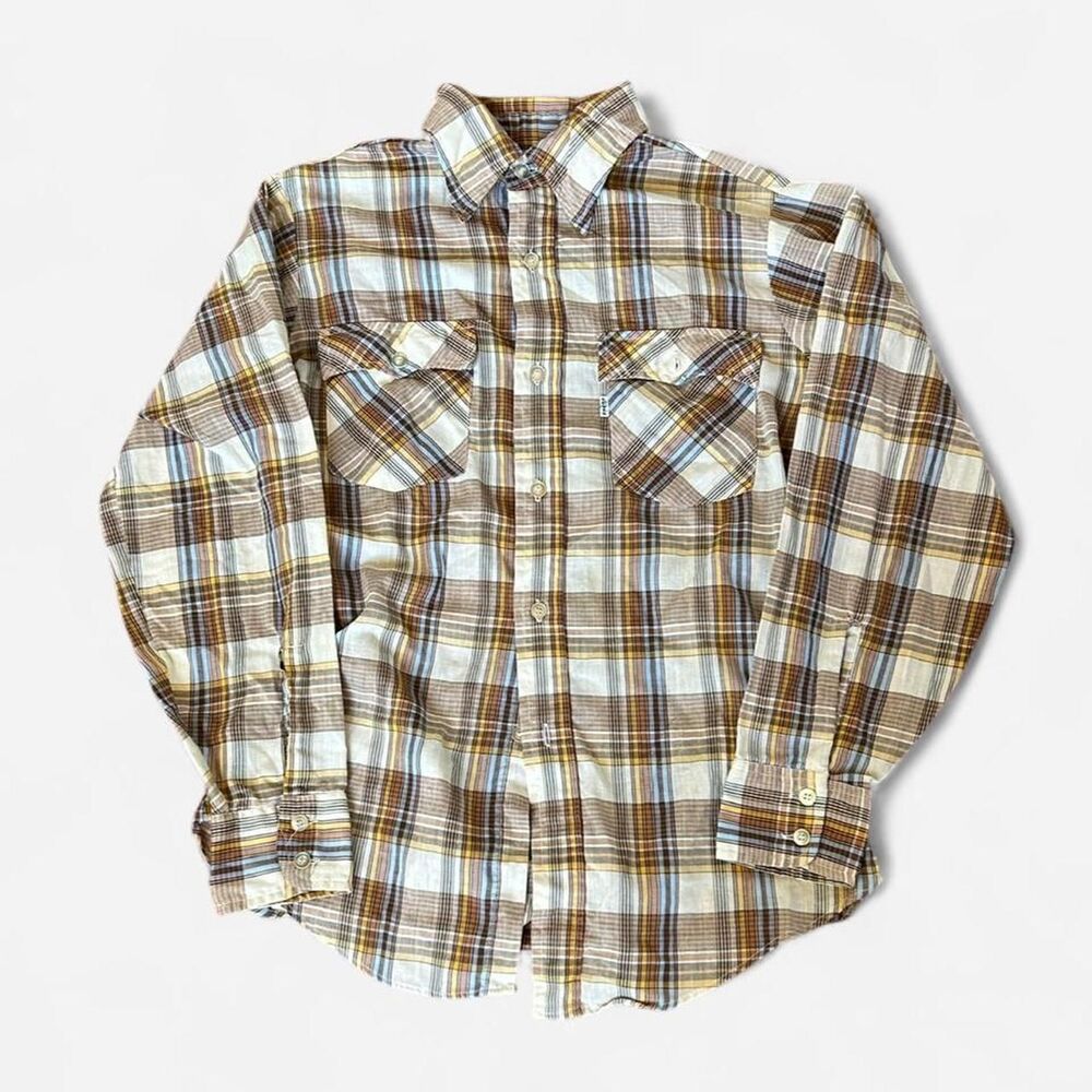 Levis Vintage 80s-90s White Tab Plaid Button Up Western Style Long Sleeve Shirt